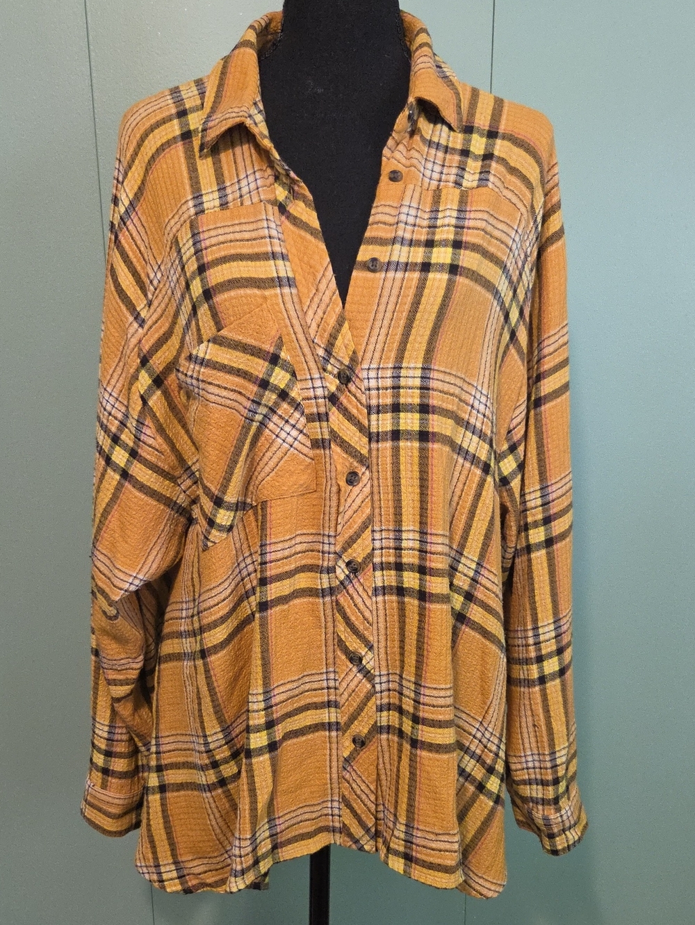 Bdg Urban Outfitters Mustard Plaid Button-Front Coat Size Medium